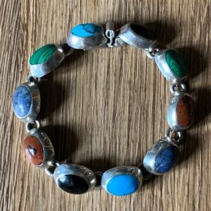 Vintage Multi-Gemstone Sterling Silver Bracelet